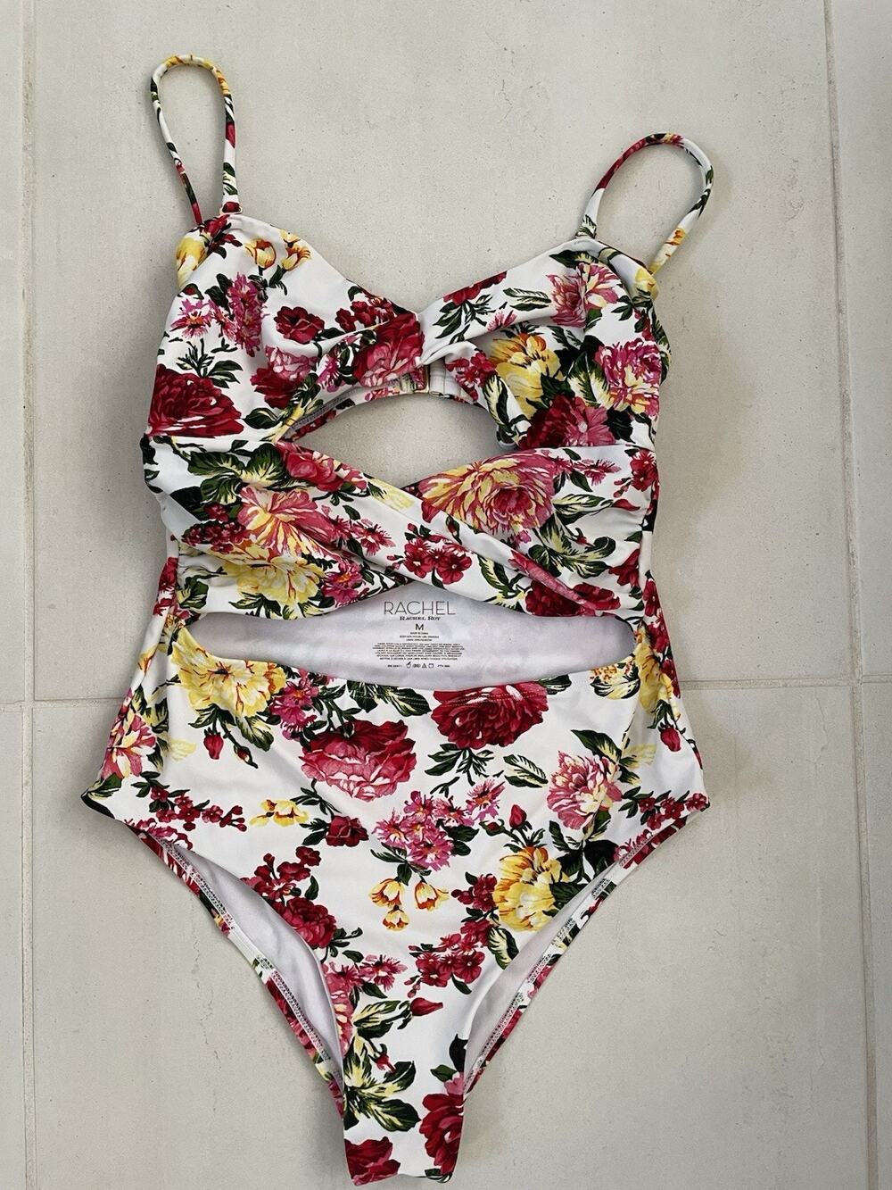 Rachel Roy Swim One Piece Swimsuit Floral Twist Cut Out Summer Beach Cottagecore